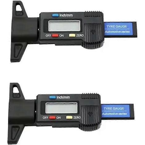 Lot de 2 jauges de profondeur de sculpture de pneus avec écran LCD, pour pneus de voiture, mesure de 0 à 25 mm, outil de réparation et de détection. (1/5)
