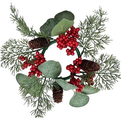 Ensemble de 4 pièces comprenant une couronne de Noël avec bougeoir et des baies pour centre de table. (1/5)