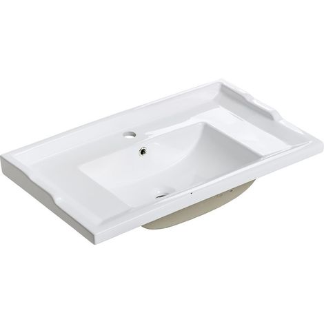 Einbauwaschbecken VICTORIA 80 cm Keramik weiß glänzend Retro-Stil