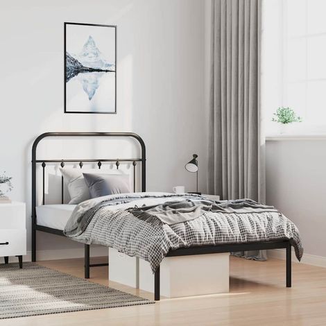 Bettgestell mit Kopfteil Metall Schwarz 100x200 cm (1/5)