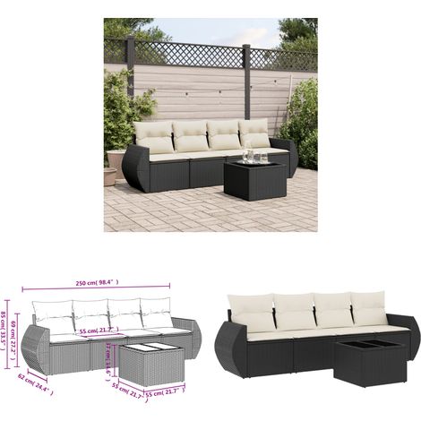 5-tlg. Garten-Sofagarnitur mit Kissen Schwarz Poly Rattan - Gartenmöbel Set - PE-Rattan Möbel - Outdoor Sofa - Esstisch - Lounge Garnitur - Home & Living (1/3)