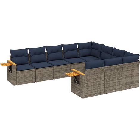 vidaXL Set Divani da Giardino 10 pz con Cuscini Grigio in Polyrattan (1/5)