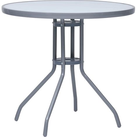 Table d'extérieur Table de salon de jardin - Gris clair 80 cm Acier et verre BV157819 - BonneVie (1/4)