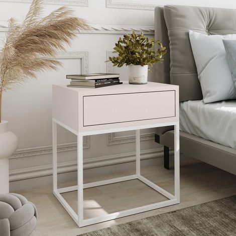 AX LIVING Nachttisch Kommode Aleio in Beige mit weißem Metallgestell (1/5)