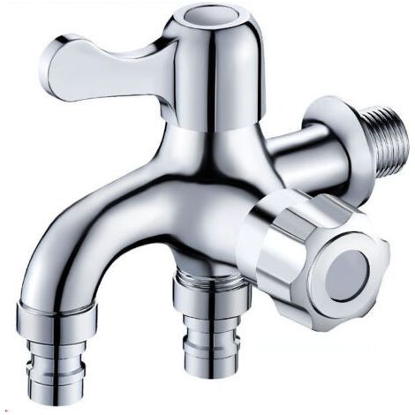 Robinet de lavabo double sortie en cuivre, raccord de tuyau d'eau double, tuyau de dérivation pour machine à laver, adaptateur de robinet double sortie pour lavabo (argenté) (1/3)