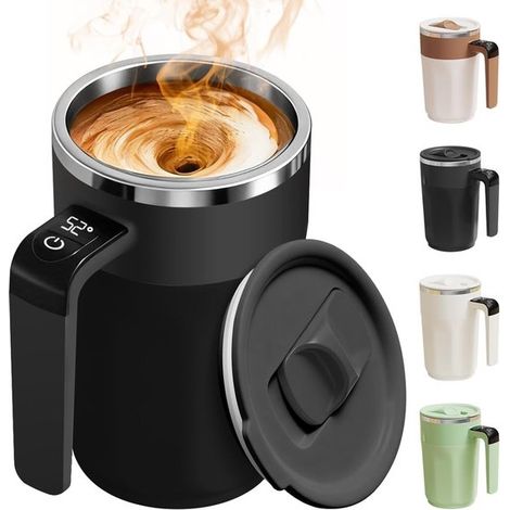 Tazza da caffè automatica con miscelazione e controllo della temperatura, ricaricabile, 380 ml (13,5 oz), in acciaio inossidabile con coperchio. (1/5)