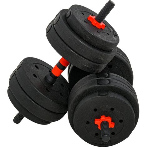 Haltères réglables 2-en-1 25 kg convertibles en barre longue, set compact pour musculation à domicile, prise antidérapante - CHICFURN (1/5)