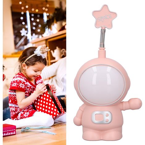 Lampe de bureau multifonctionnelle rechargeable pour enfants, protection des yeux, veilleuse astronaute, cadeau pour écolier, taille-crayon, rose (1/5)