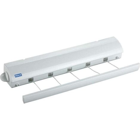 Cordes à linge mural extensible, Sèche linge, 21M de séchage, Résistant aux intempéries, Dispositif anti-retrait, Fixation incluse, ABS, 7x7x47,5 cm, Blanc (1/4)