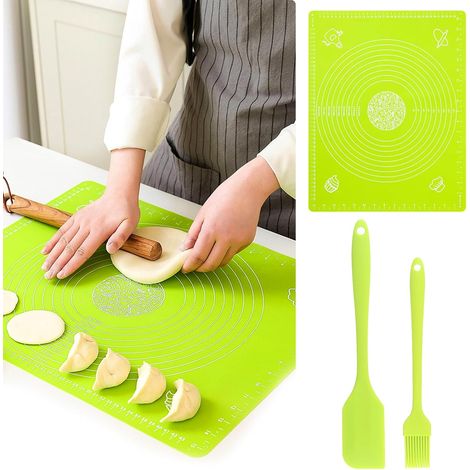Vert Tapis Silicone Patisserie Ensemble Avec Spatule Et Pinceau, AntiadhéSifs Tapis Patisserie Avec Mesures, 40x30cm Plaque Silicone Four Accessoire Patisserie Pour Patisserie, Biscuits (1/5)