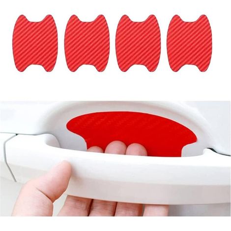 4PCS Exterior Car Stickers, Universal Carbon Fiber Anti-Scratch Protective Film for Car Door Handles, Fits Most Car Door Handles (Red) (1/5)