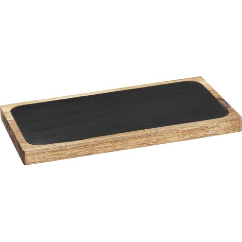 Tagliere da portata Ava, tagliere da cucina in legno di acacia certificato FSC®, tagliere rustico con piano in ardesia estraibile, ideale per servire, (larghezza x altezza x profondità): 30 x 2 x 15