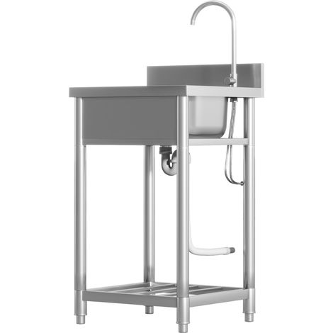 Outdoor Utility Sink, Stainless Steel Free Standing Single Bowl Kitchen Sink with Cold Hot Water Pipe Storage Shelf for Laundry Garage, 55 x 50 x 100 cm (1/5)