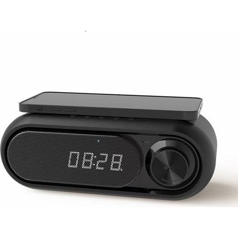 Alarm Clock LED Lumière, BT Speaker FM Radio, Snooze Mode, Wireless Charge, TF Card Player, USB AUX Port (pour Bedroom Maison Bureau Hotel) (1/5)