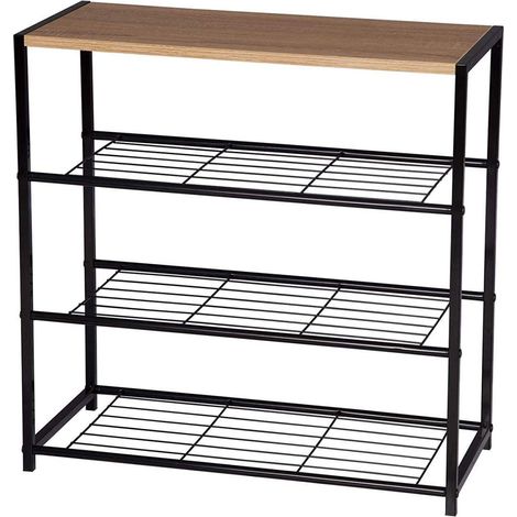WOLTU Schuhbank Schuhregal Badregal mit Sitzfläche schwarz-eiche 63x30x63cm