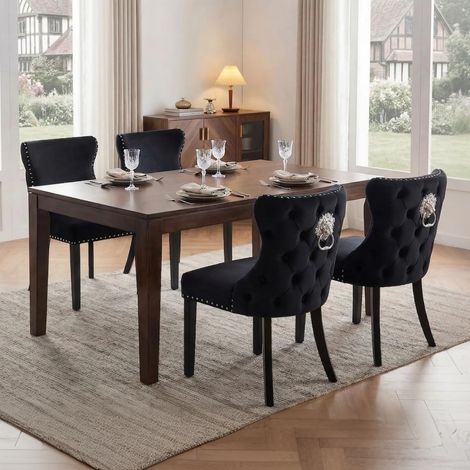 Wahson Dining Chairs 4Pcs in Velvet Upholstered Leisure Chairs with Wood Legs for Kitchen Living Room Restaurant, Black (1/5)
