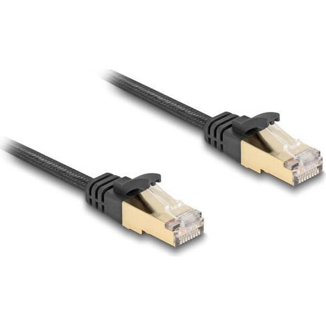 Delock rj45 cable de red plano trenzado cat.6a s/ftp macho 1m negro (1/3)