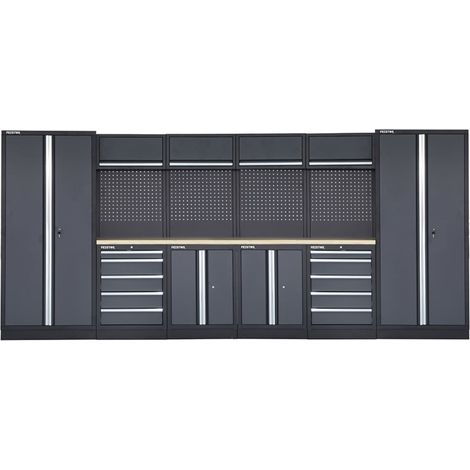 FEISTOS Werkstatteinrichtung Werkzeugschrank Apollo 15 inkl. Lochwand Grau/Schwarz 228x46x200 cm