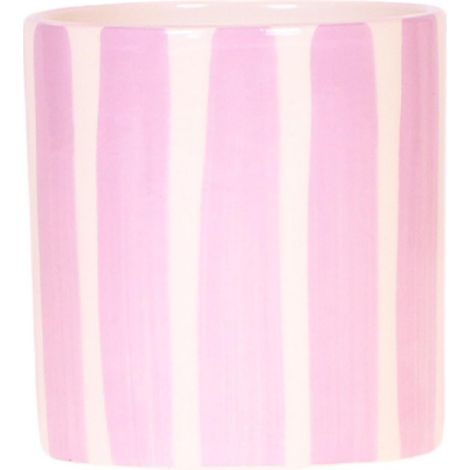 Cache-pot en Céramique à Rayures Peintes Rose Décoration Intérieure Style Méditerranéen Ø 9 cm - PANGIVO (1/3)