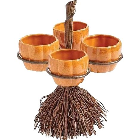 Adorno de taza con forma de calabaza, bandeja decorativa para escoba, decoración de temporada, cuatro tazas (1/2)