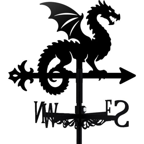Girouette en métal noir - Pour jardin, ferme, poulailler, abri de jardin - Anémomètre - Silhouette de dragon magique (1/5)