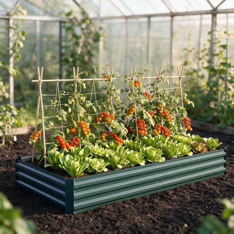 Jardinière surélevée rectangulaire en acier vert foncé 241 x 90,5 x 30 cm OKWISH (1/4)
