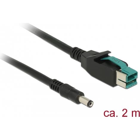 Delock PoweredUSB Kabel Stecker 12 V DC 5,5 x 2,1 mm Stecker 2 m für POS Drucker und Terminals