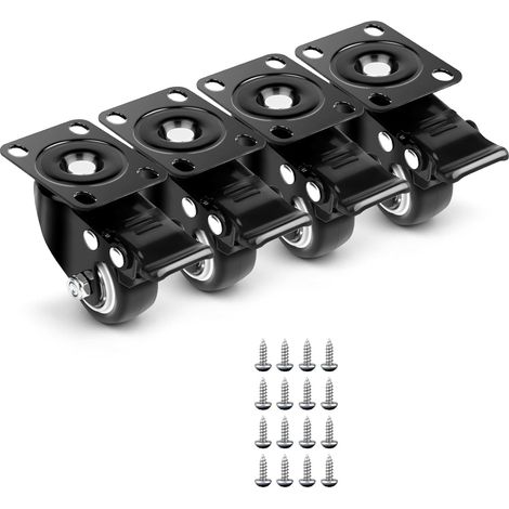 Lot de 4 roulettes de meuble, 40 mm, Avec frein à 360°, Pour meubles, Avec vis, Pour meubles, transport, table, armoire (1/5)