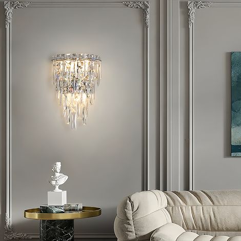 Luxus LED Kristall-Wandleuchte Gold, 7-stufiges Design im Turm-Stil, 3 Farbtemperaturen, Elegante Wandlampe für Wohnzimmer
