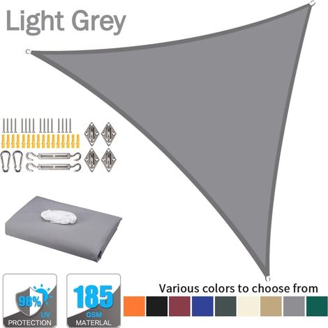 (Gris clair, accessoires de montage inclus, 500 x 500 x 700 cm) Voile d'ombrage triangulaire imperméable, tente de piscine pour terrasse extérieure (1/5)