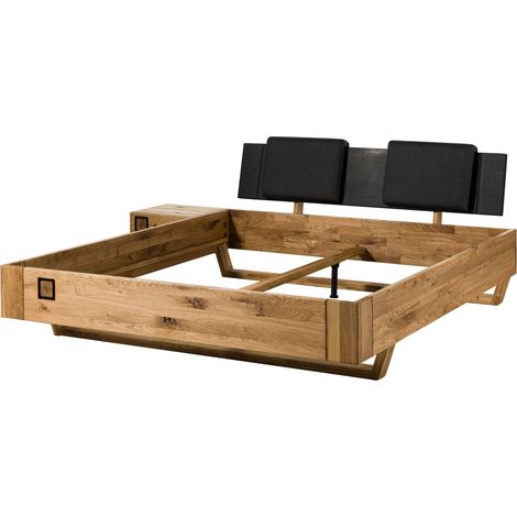 Letto in legno di quercia selvatica con cuscini da testiera e comodino sinistro 180x200 oliato naturale - laccato KITZBÜHEL 166