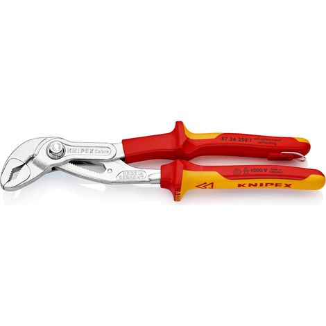 KNIPEX 87 26 250 T BK Cobra® VDE Pinza regolabile di nuova generazione per tubi e dadi, isolata isolante con manici rivestiti in materiali multicomponenti, collaudati VDE con anello di fissaggio isola (1/2)