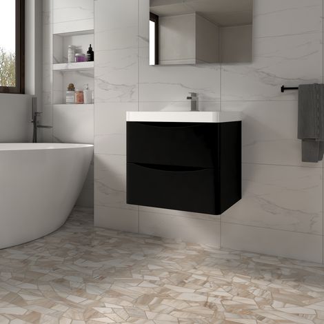 Bathroom Vanity Unit with Basin Sink Wall Hung Storage Cabinet 600mm Matt Black