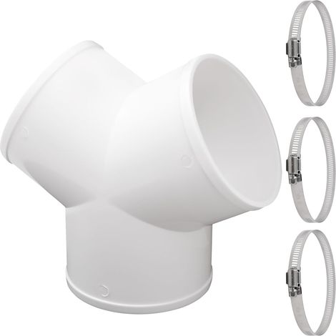 Adaptateur de tuyau d'évacuation d'air, répartiteur en forme de Y, raccord de tuyau à trois voies, adaptateur de tuyau de ventilation, répartiteur pour tuyau avec 3 colliers de serrage en acier (1/5)