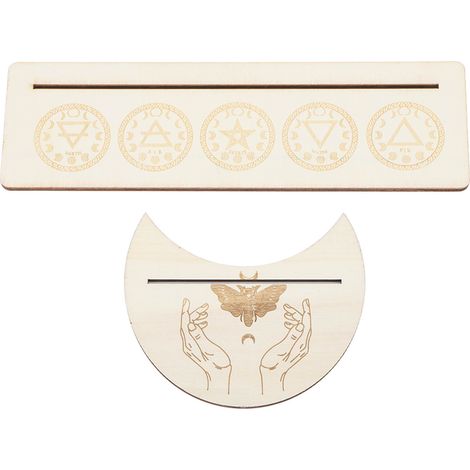 Lot de 2 supports en bois pour cartes de tarot, forme lune et rectangle, présentoir stable de type A (1/5)