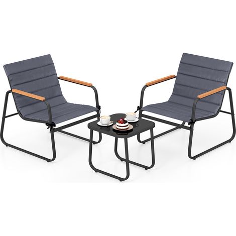 Set de bistro patio 3 pièces, set de conversation en tissu extérieur - gris (1/5)