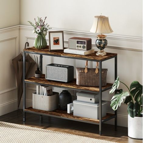 Table d'appoint console 101 x 35 x 80 cm, 3 niveaux, bois et métal HAVRYA (1/5)