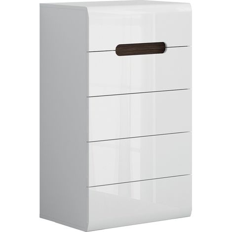 Chiffonnier 5 Schubladen Darrel Weiß lackiert und Holz (1/5)