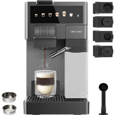 Cecotec Machine à espresso pour café moulu et capsules FreeStyle Latte T. Multicapsules avec réservoir à lait très compact, 4 en 1