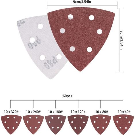 90 feuilles de ponçage, papier de verre, papier de verre, papier de verre, papier de verre, papier de verre triangulaire, grain 40/80/120/180/240/320/400/800 (1/3)