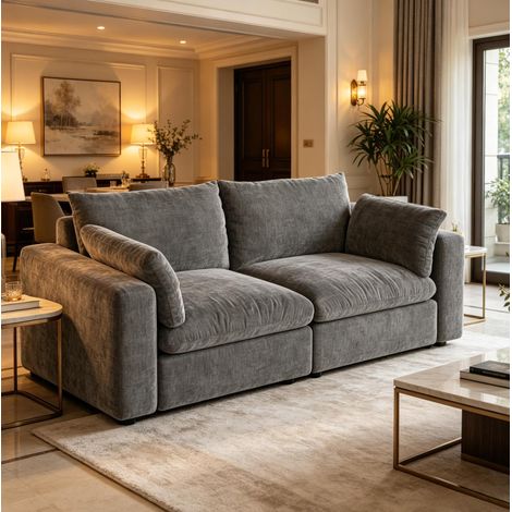 Sofá de 2 plazas de chenilla gris, 180 x 91 x 83 cm, OKWISH (1/4)