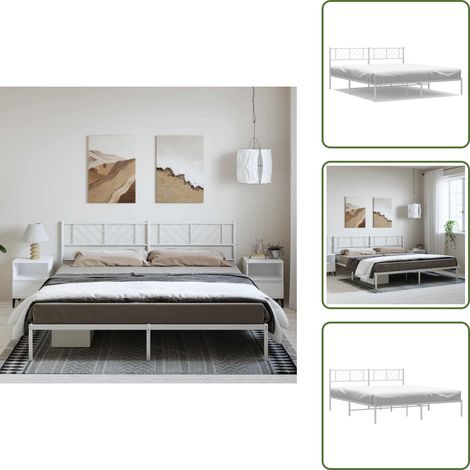 Letto con testiera - vidaXL Giroletto con Testiera Metallo Bianco 183x213 cm - Letto robusto