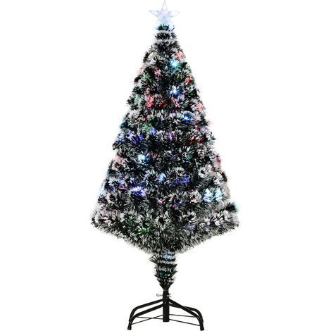 HOMCOM Artificial Prelit Christmas Tree, Snow Xmas Tree w/ Fiber Optic 4FT (1/5)