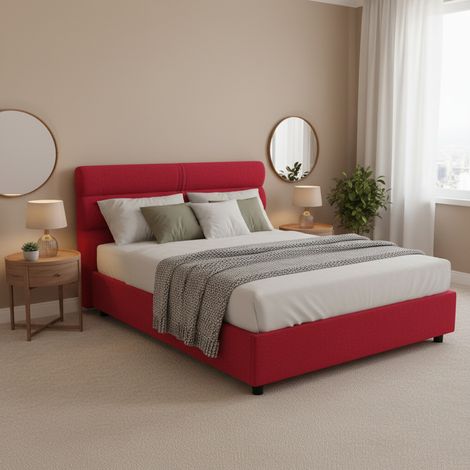 Letto Matrimoniale Briatico, Letto Matrimoniale Materasso Incluso, Sfoderabile Made in Italy, Contenitore, Rosso (1/5)