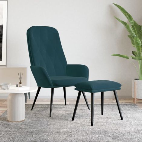 Chaise de relaxation avec repose-pied Fauteuil relax - Bleu Velours BonneVie-78581 (1/5)