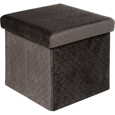 Coffre de Rangement Pouf Pliable Velours 31cm - Gris - SILUMEN (1/5)