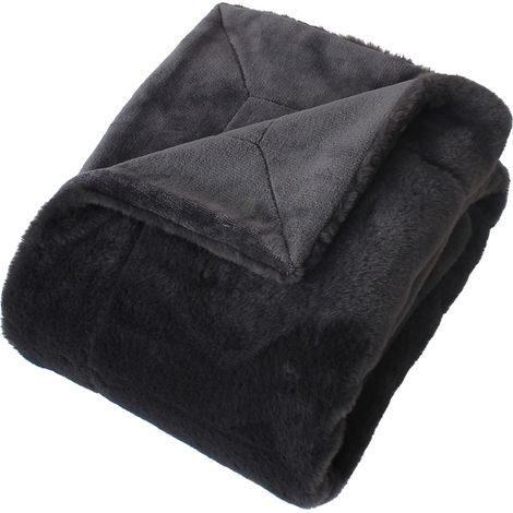 Plaid imitation fourrure double face flanelle Gris anthracite 125x150 cm