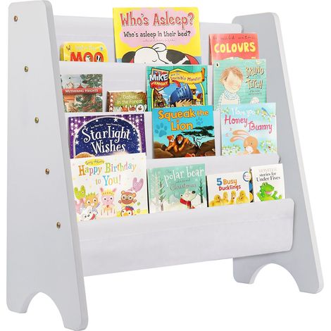 4 Layers Kids Bookshelf Wooden Book Shelf Kids Room Display Rack Kids Bookcas with Soft Canvas Suitable for Kids Room and Nursery White (1/5)
