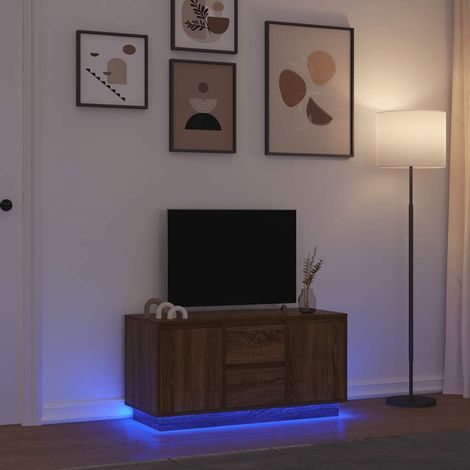 vidaXL Mobile Porta TV con Luci LED Rovere Marrone 100x41x50 cm