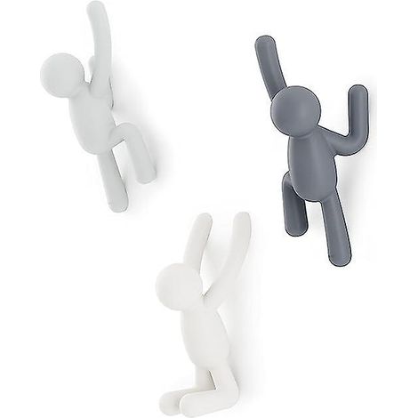 lot De Trois (blanc + Gris Fonc + Gris Clair) Crochets Muraux Cratifs Pour Personnage De Dessin Anim, Porte-manteau Mural Dcoratif (1/5)